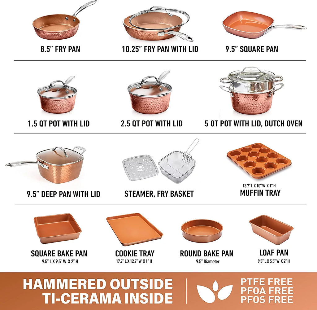 20 Piece Nonstick Copper Cookware and Bakeware Set N963