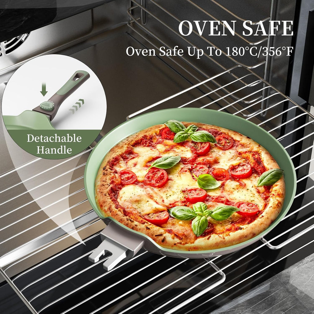 Green Nonstick Crepe Pan Set with Spreader 10&11Inch Detachable Handle I4117