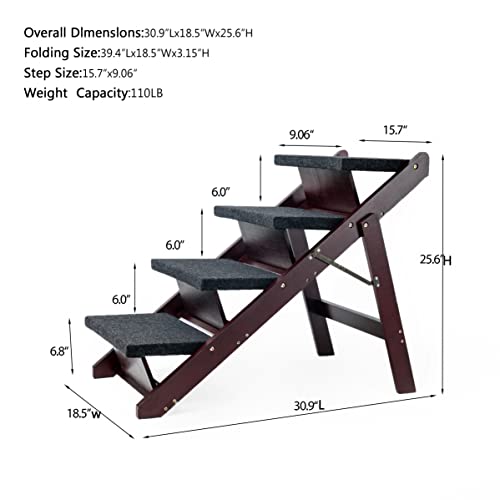 Wooden Pet Stairs Foldable Stairs & Ramp Portable Dog Ladder (Brown) P45155