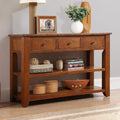 Long Console Table with 3 Storage Drawers and Double Bottom Open Shelves, 50" W x 16" D x 30" H, Brown S5136