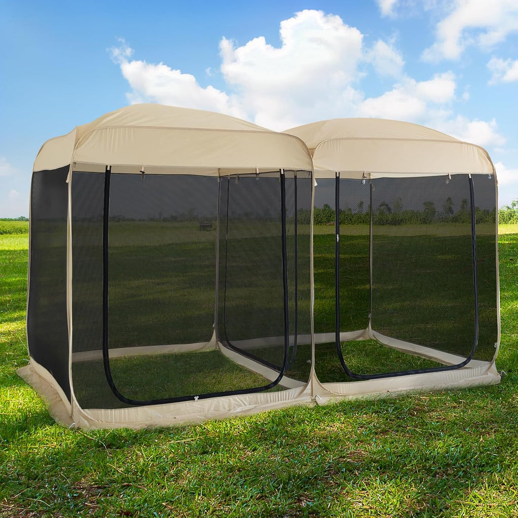 Beige 12' x 7.5' Pop Up Screen Tent Gazebo with Mesh Mosquito Netting S2031