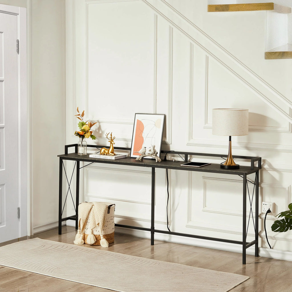 Black 5-Piece Console Table and Stool Set with 4 Adjustable Swivel Chairs Q88340