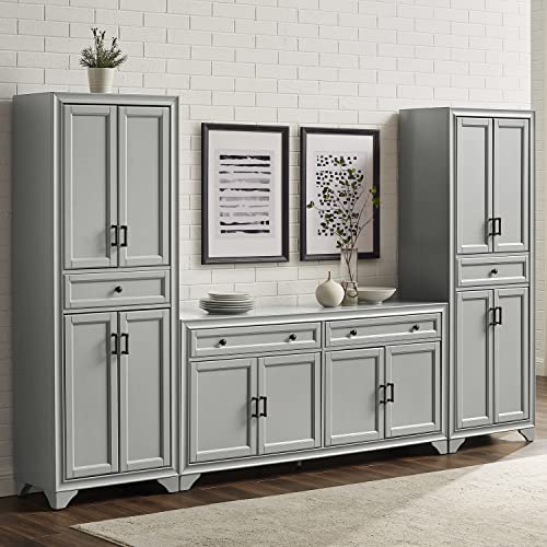 3-Piece Distressed Gray Sideboard Buffet Cabinet and Kitchen Storage Pantry Set Q34447
