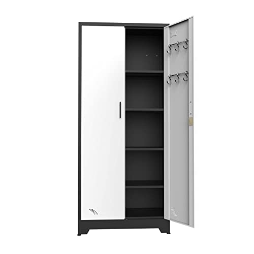 72" Tall Locking Steel Storage Cabinet with Adjustable Shelves (Black White) K8398