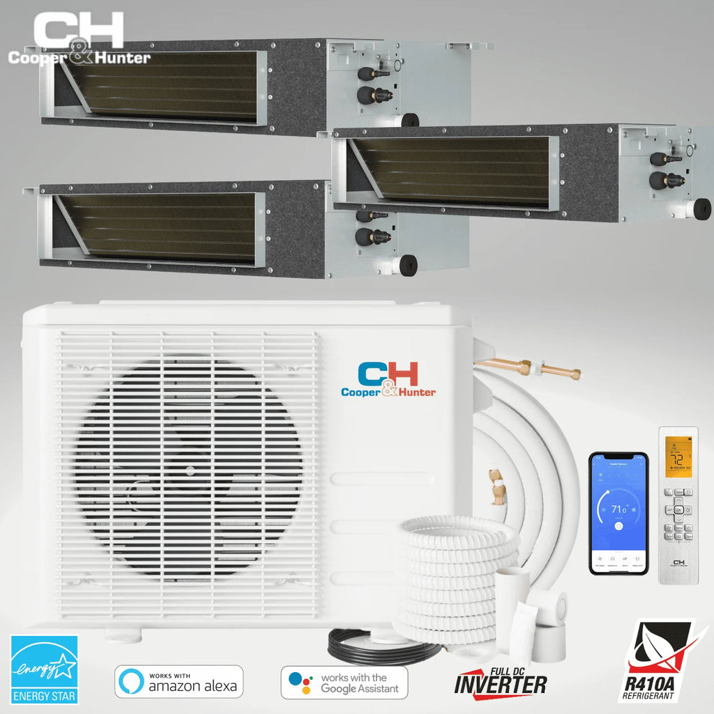 28000 BTU 230V Slim Ducted Tri 3 Zone Mini Split Heat Pump Air Conditioner H50735