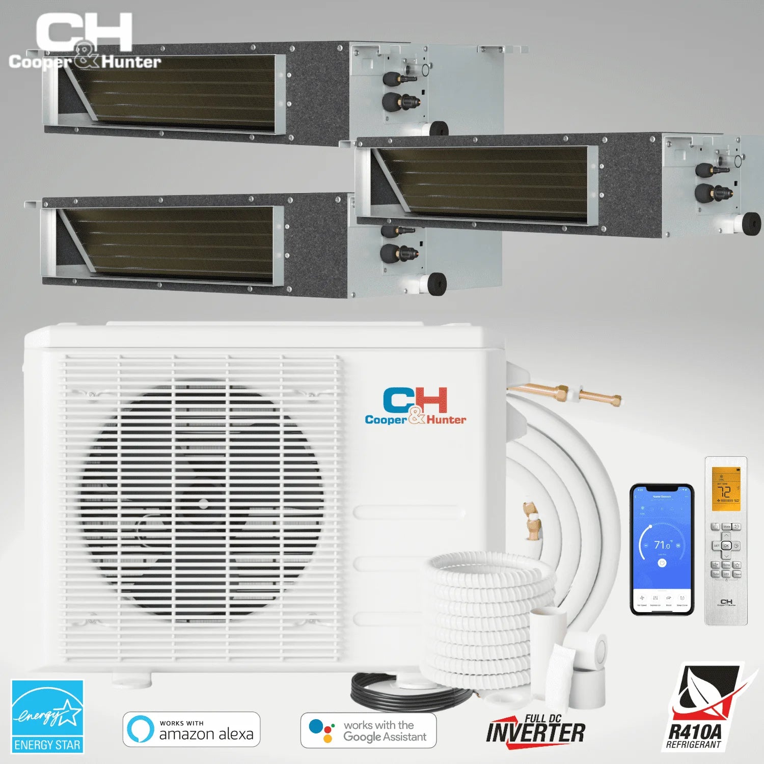 28000 BTU 230V Slim Ducted Tri 3 Zone Mini Split Heat Pump Air Conditioner H50735