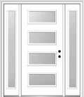 64" x 80" Fiberglass Smooth Primed 4-Lite Frosted Glass Prehung Front Door with Two Sidelites B322975