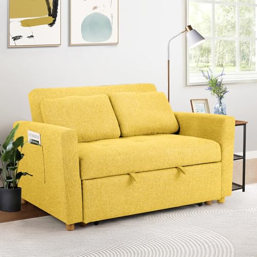 Navy Blue 2-Seater Linen Fabric Convertible Sofa Bed W83712