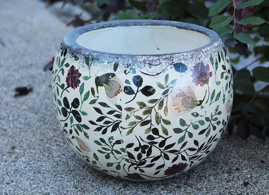 Red and green round ceramic planters H3240