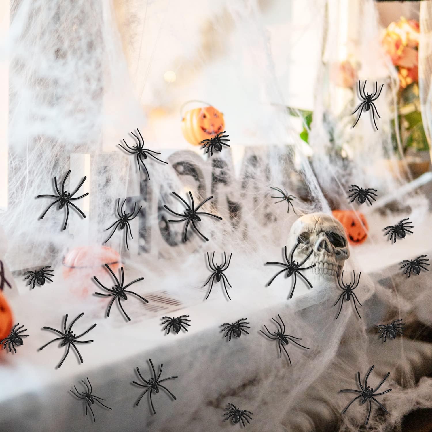 120 Pieces Black Plastic Spiders 3 Sizes B397