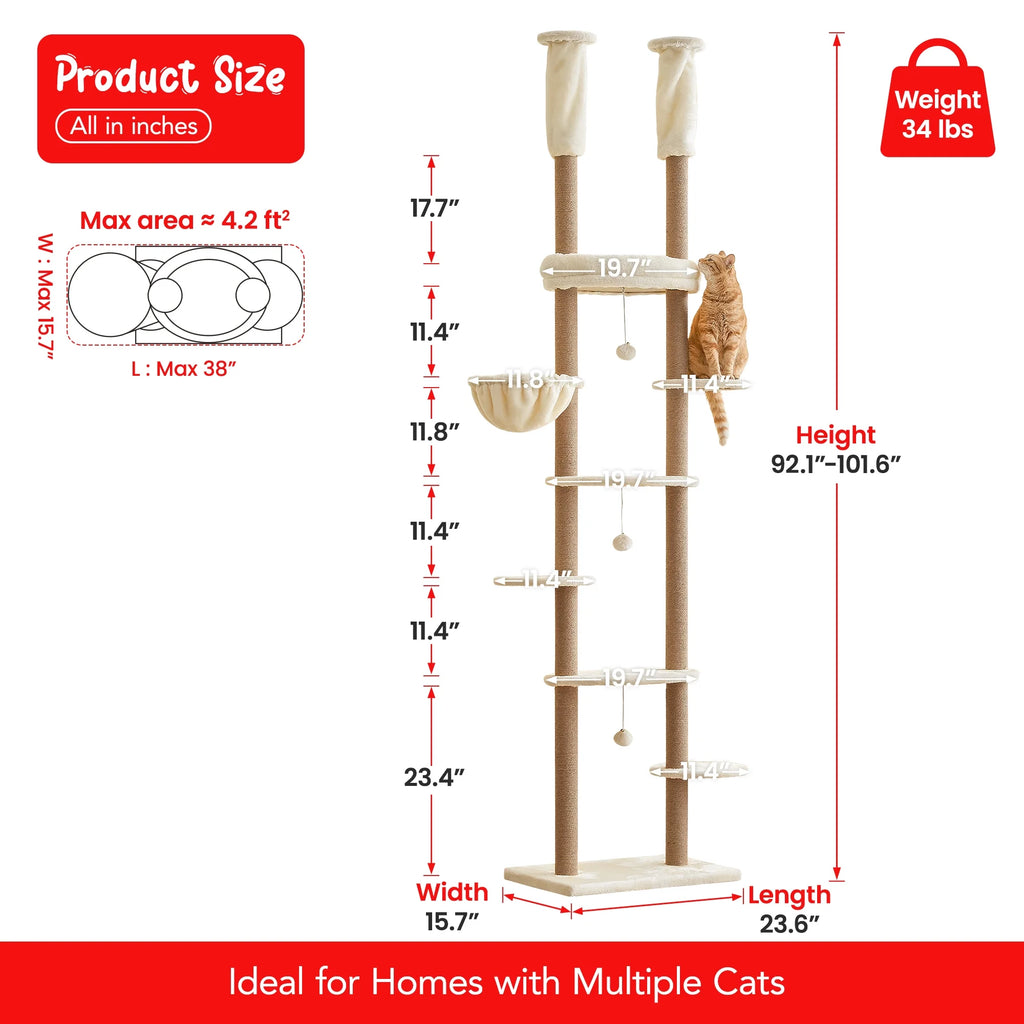 Beige Adjustable Height Cat Tree with Hammock E72010