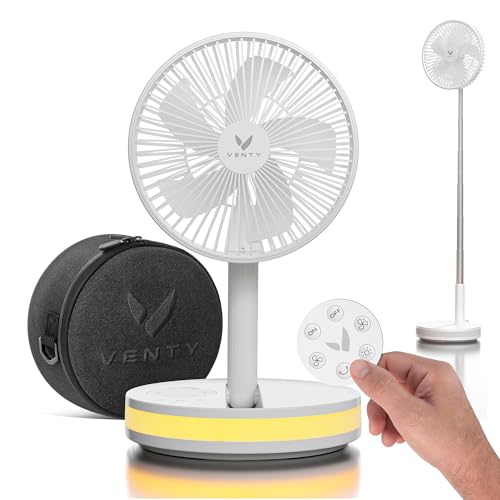 Portable Battery Operated Fan with LED Lighting and Remote Control (Black with Case) D553