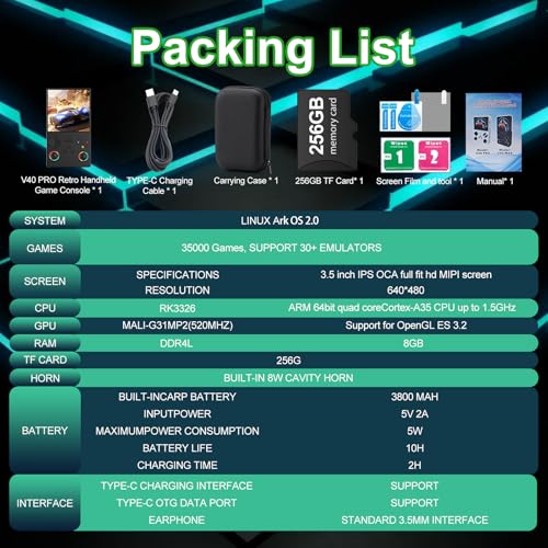 40000 in 1 Handheld Game Console 4.0 inch IPS Screen 4000mAh Portable Pocket Arcade 256G TF Card Transparent Black J740757
