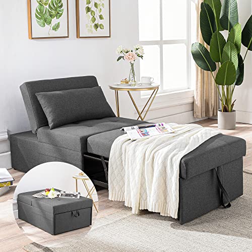 Dark Grey Linen Fabric Sleeper Chair L193