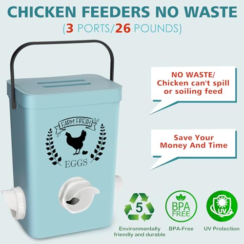 Chicken Feeder and Waterer Set (3 Gallon/26 Pounds) - Hanging Automatic No Waste Y48018