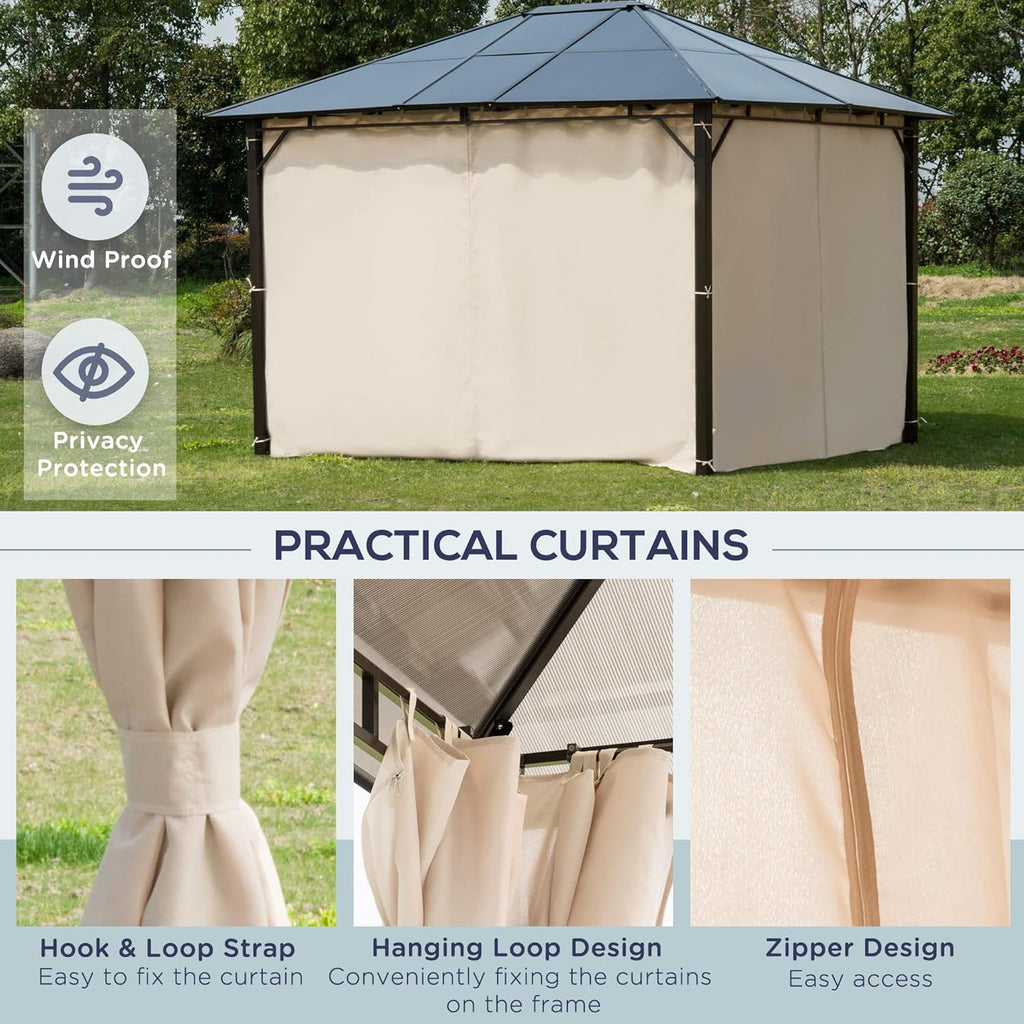 Off-White 10' x 12' Hardtop Gazebo with Polycarbonate Roof Aluminum Frame D3799