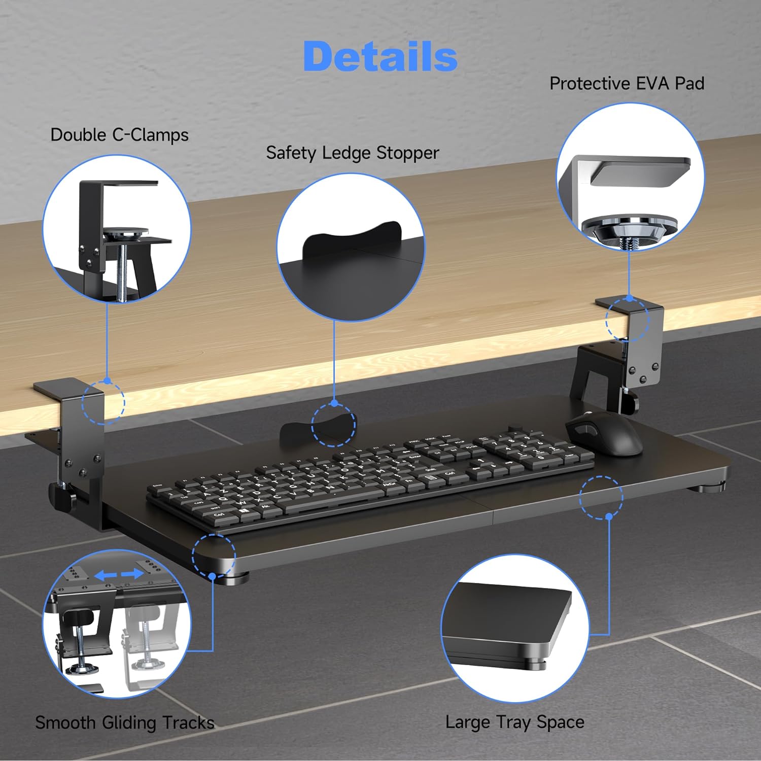 Black 25.6" x 11.8" C-Clamp Keyboard Tray O31007