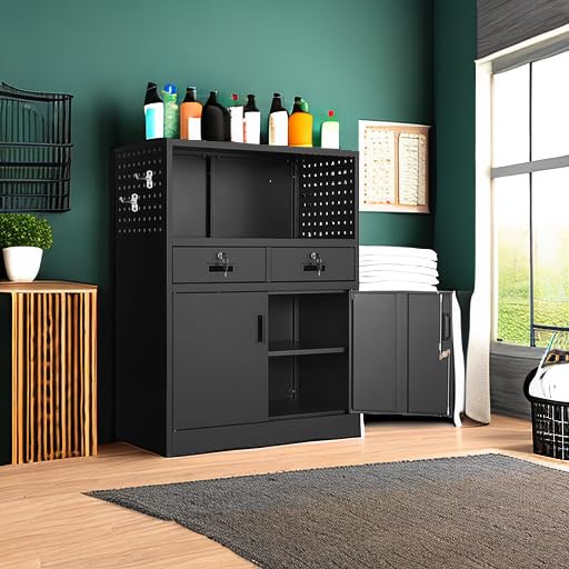 White 41.3" Steel Locking Cabinet with 2 Drawers I83180