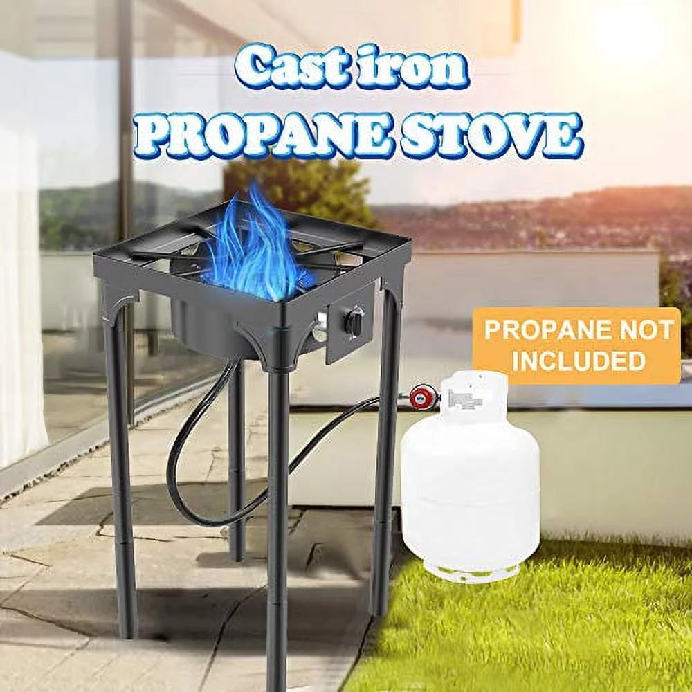 Portable Propane Stove, Single Burner with Gas Hose, Detachable Legs J517334
