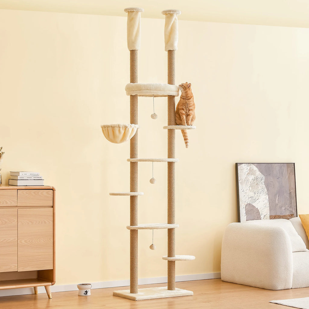 Beige Adjustable Height Cat Tree with Hammock E72010