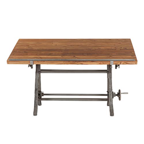 Adjustable Height Drafting Table with Iron Cast Base and Reclaimed Mango Wood Table Top W875560