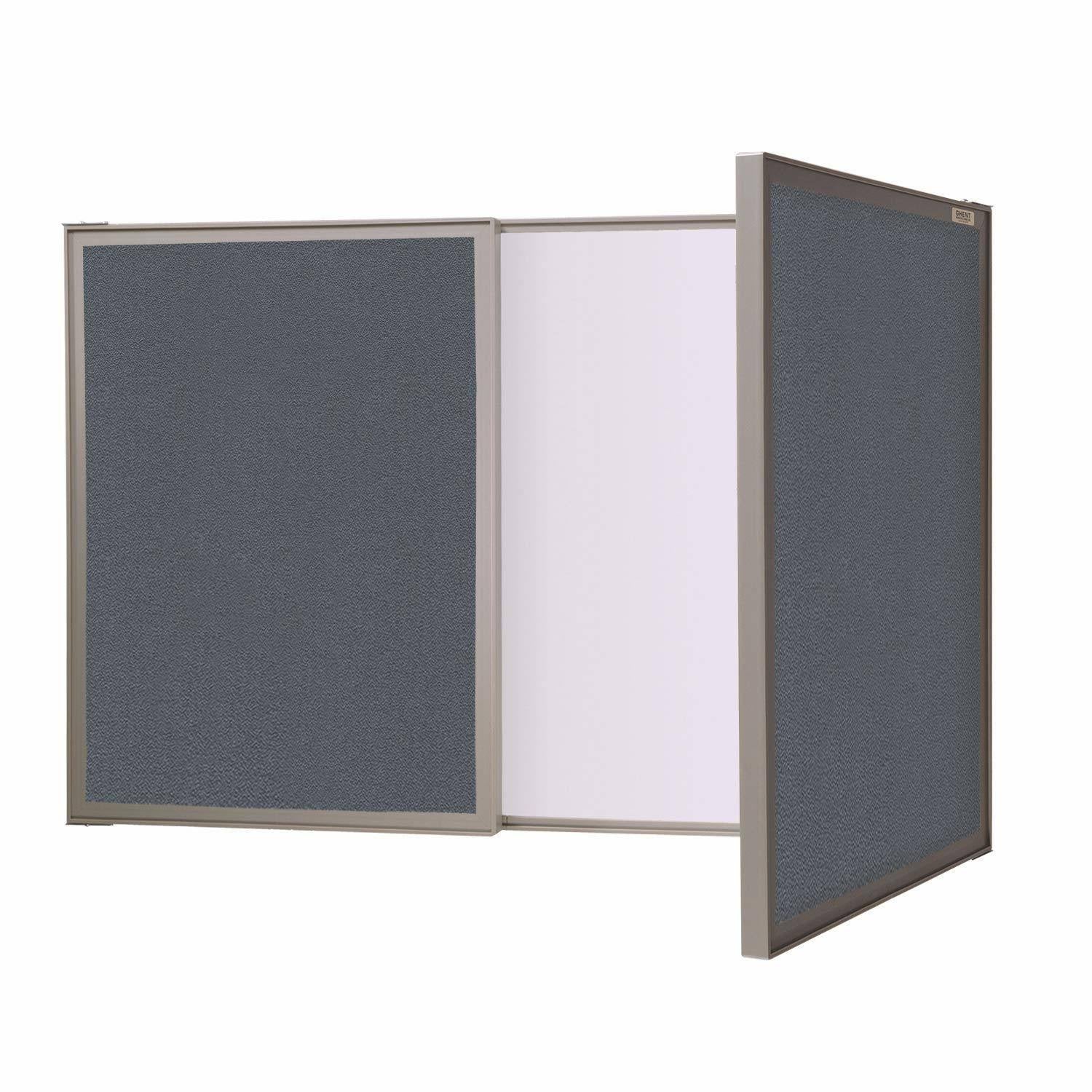Gray Whiteboard Cabinet with Fabric Bulletin Board Doors Y872