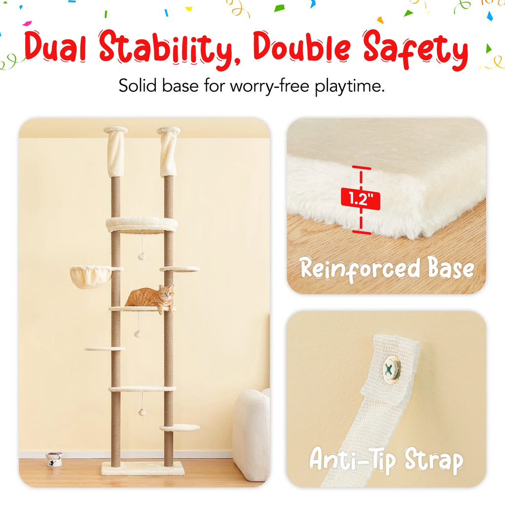 Beige Adjustable Height Cat Tree with Hammock E72010
