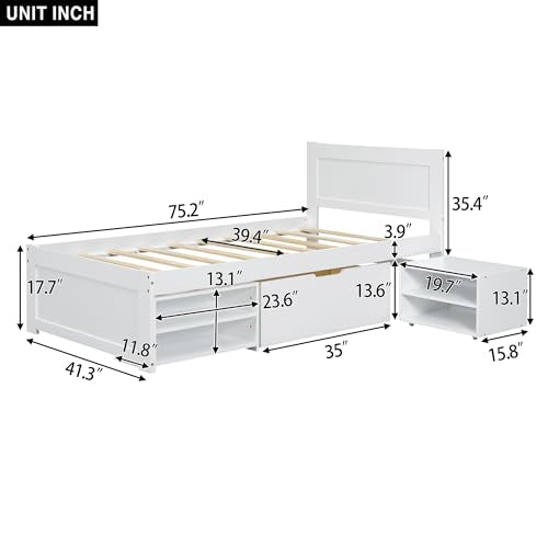White Full Size Wood Platform Bed with Storage M3363