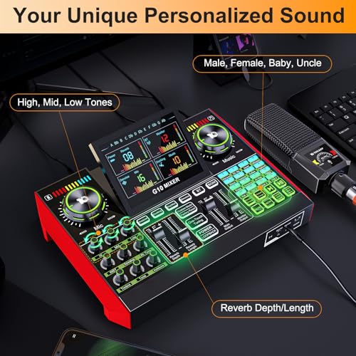 Podcast Microphone Bundle with Live Sound Card Audio Mixer, 3.5mm Condenser Microphone, Sound Board with Voice Changer J44245