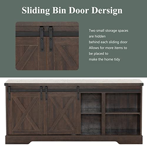 Brown Wood TV Stand with Sliding Barn Doors W4259