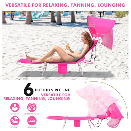 2 Pack Folding Lounge Chair with Face Hole UPF 50+ Sun Shade Q135399