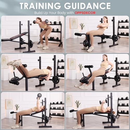 8 in 1 Adjustable Weight Bench with Squat Rack Leg Extension & Leg Curl Foldable Workout Bench P2628