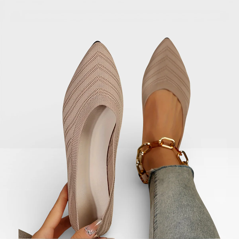 Breathable Knit Pointed Toe Flat Shoes Comfort Slip On Walking Flats for Women
