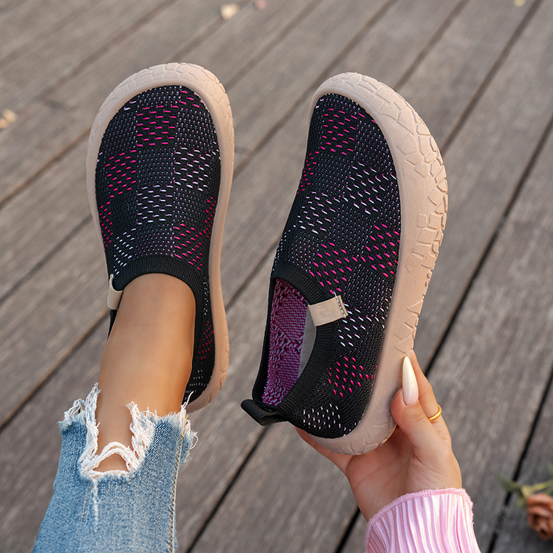 Women's Slip-On Canvas Shoes Casual Graffiti Print Sneakers Breathable Knit Non-Slip Lightweight Walking Shoes
