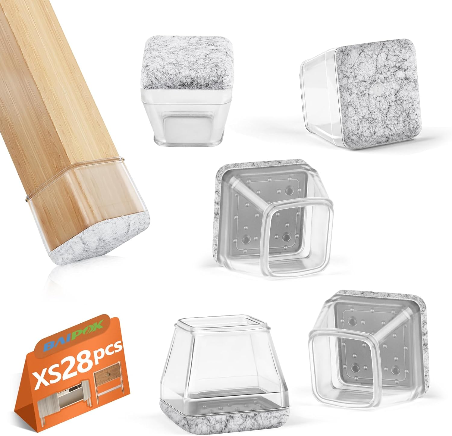 Square Chair Leg Floor Protectors, Felt Furniture Pads, Silicone Chair Leg Caps Covers A758883