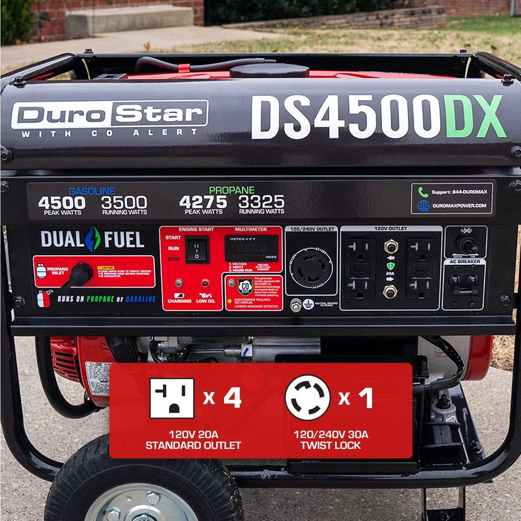Dual Fuel Portable Generator 4850 Watt Gas or Propane Electric Start Red Black O51681