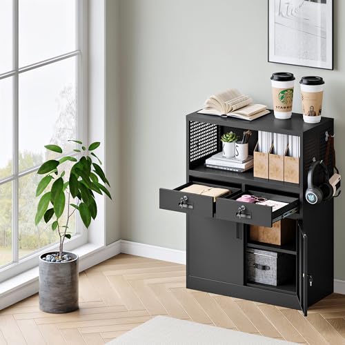 White 41.3" Steel Locking Cabinet with 2 Drawers I83180