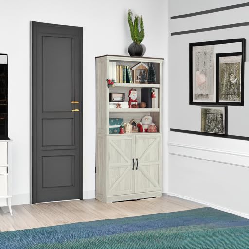 Black 5-Shelf Bookcase with Doors Z22613