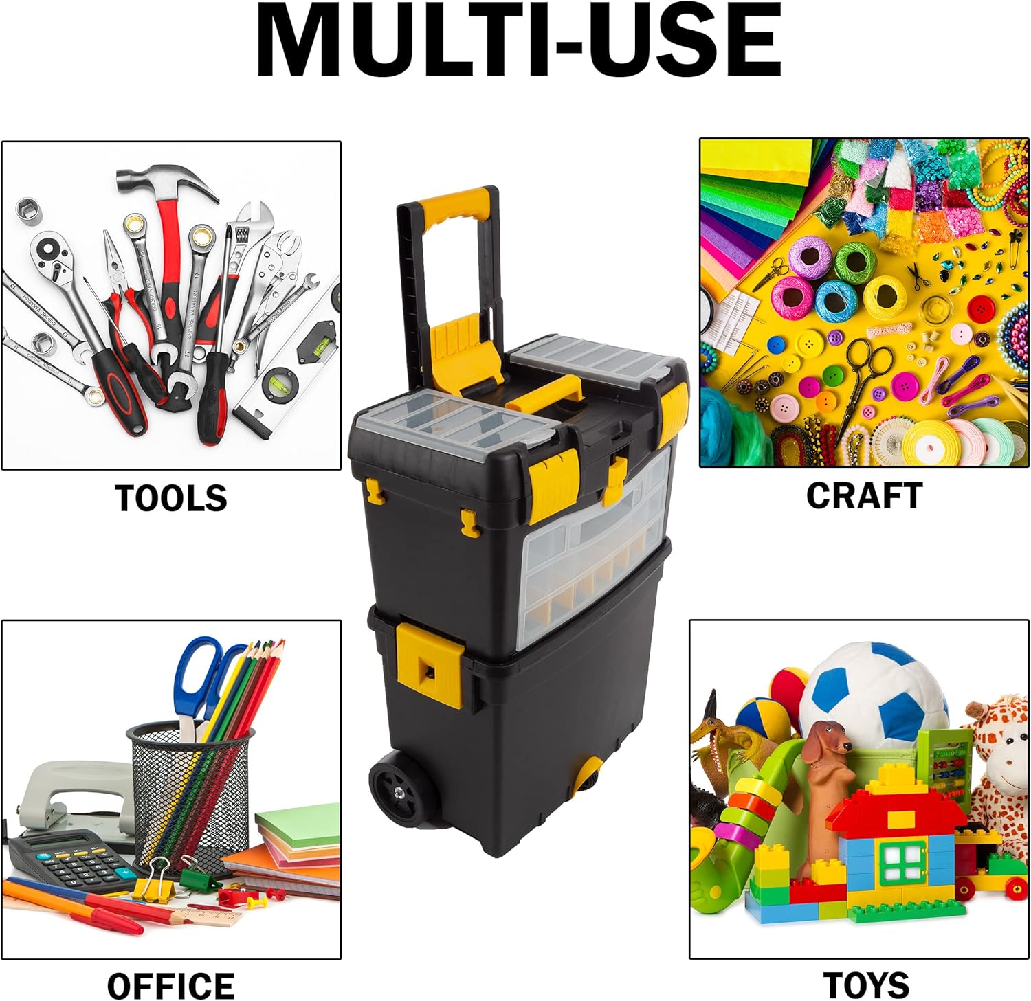 Rolling Tool Box with Wheels, Foldable Handle, and Removable Top A619