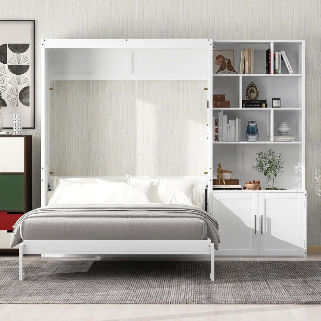 Full Size Wood Murphy Bed Cabinet with Storage Shelves Y2027
