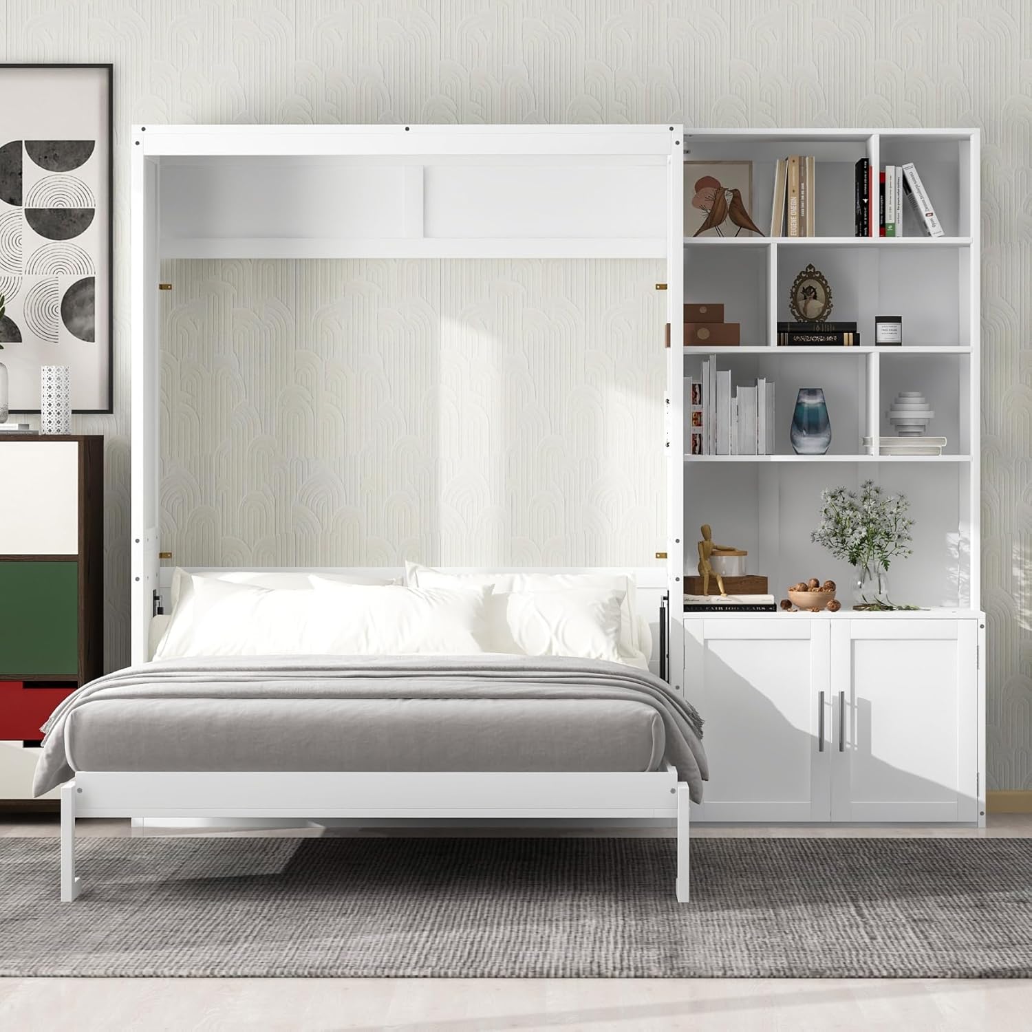 Full Size Wood Murphy Bed Cabinet with Storage Shelves Y2027