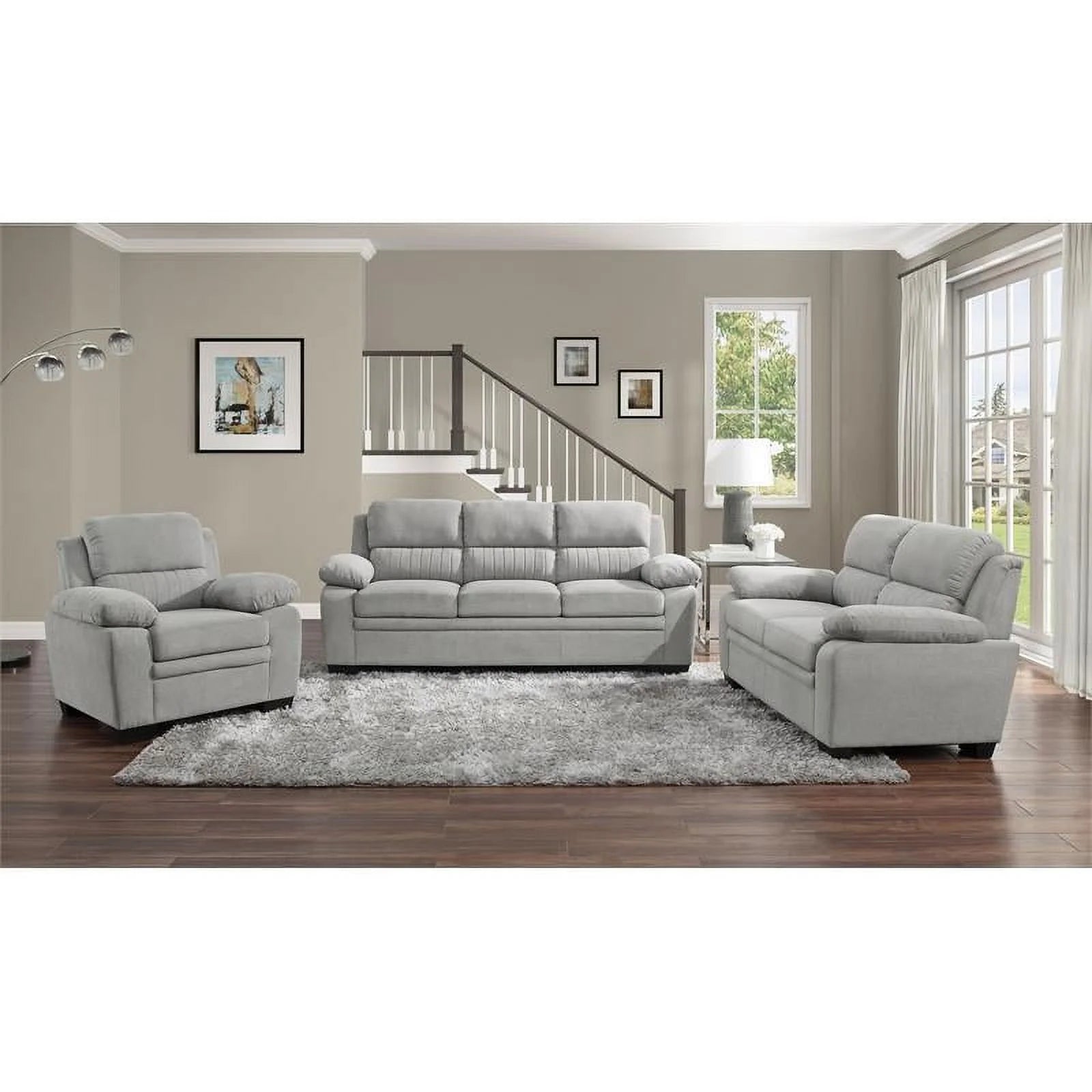 Light Gray Textured Fabric Sofa O125373