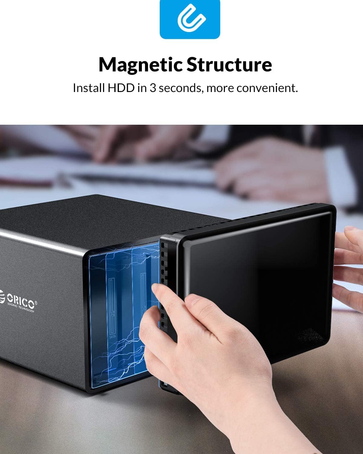 5 Bay Hard Drive Enclosure Magnetic Aluminum USB 3.0 to SATA for 3.5 inch HDD Tool Free Storage Case P802