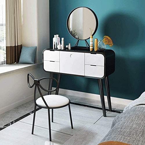 White Stainless Steel Dressing Vanity Table with Mirror Stool B501