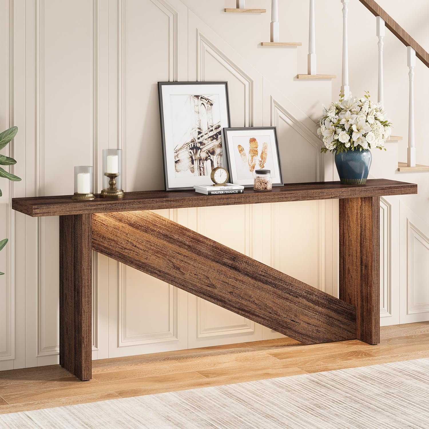 70.86" Long Narrow Wood Console Table with LED Lights D349273