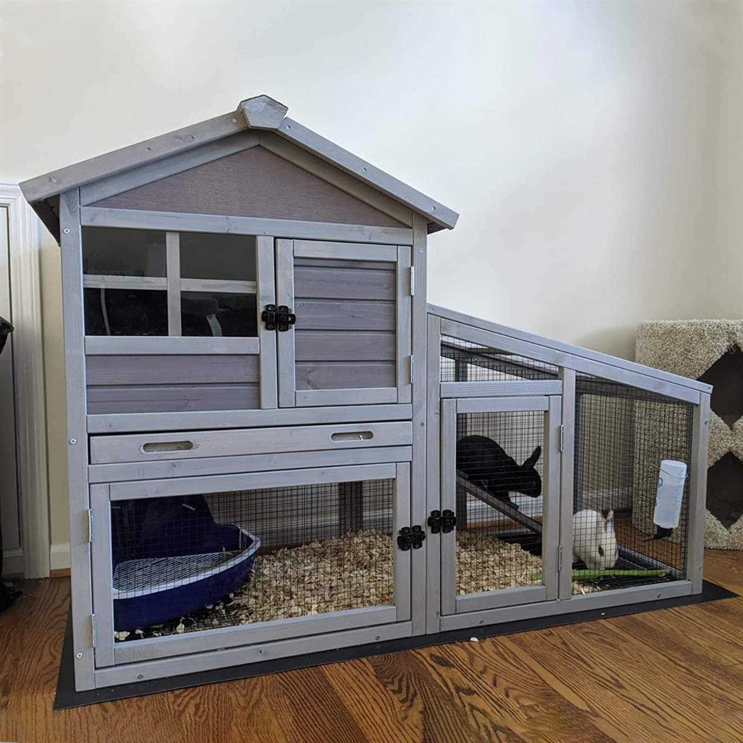 Rabbit Hutch with Ventilation Door Wooden Bunny Cage with No Leakage Tray Q2109