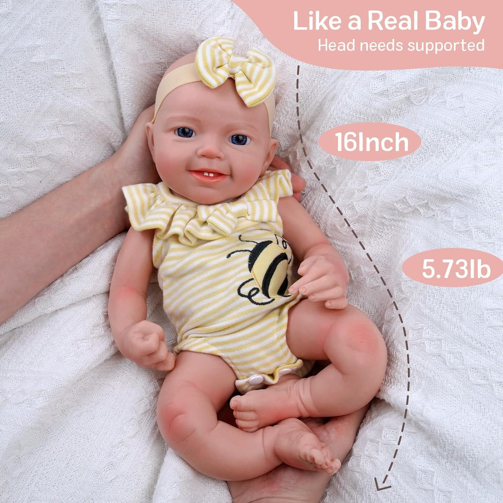 16-Inch Full Platinum Silicone Realistic Newborn Baby Dolls U962