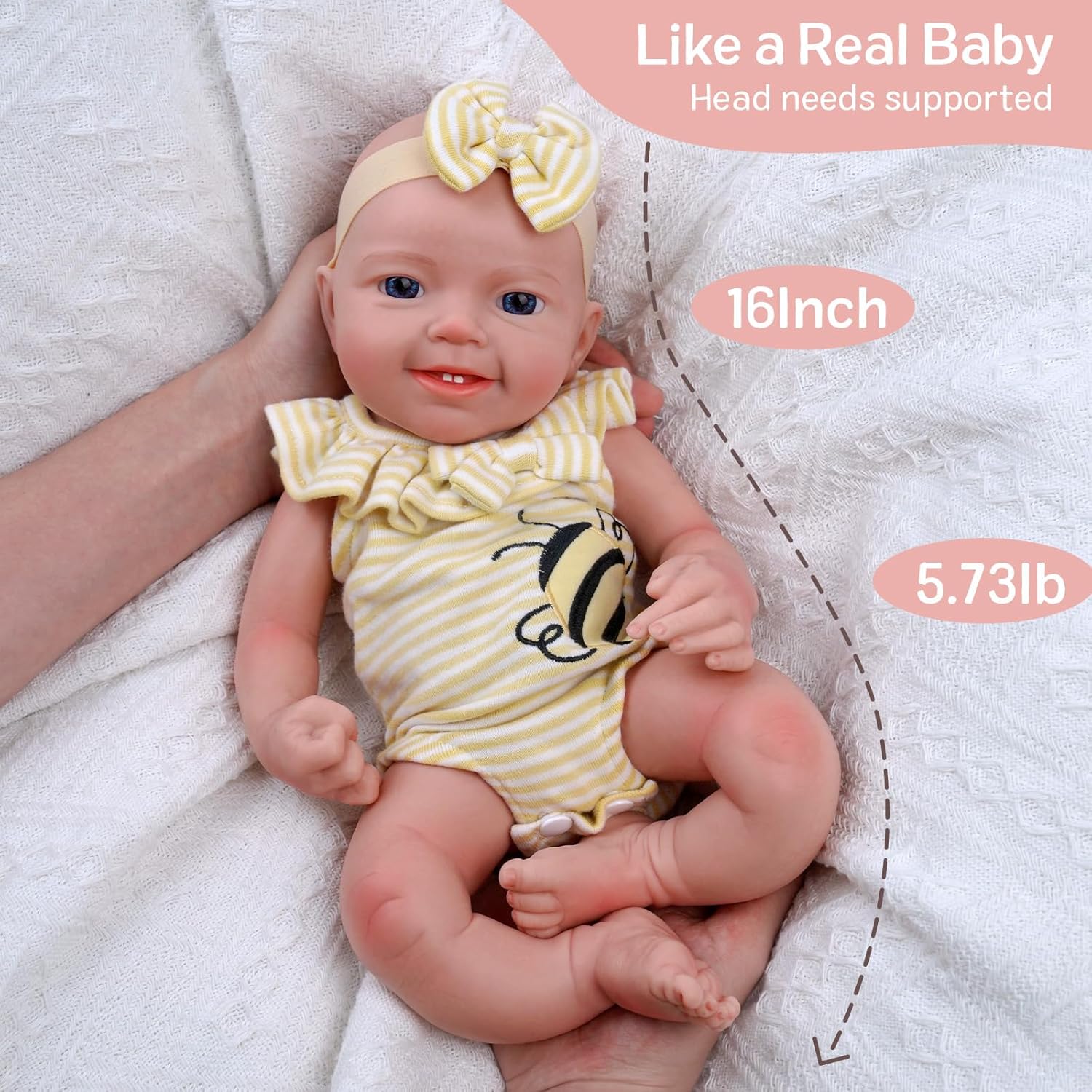 16-Inch Full Platinum Silicone Realistic Newborn Baby Dolls U962