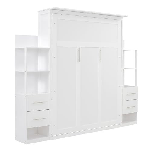 Gray Queen Size Wood Murphy Bed with LED Lights A229