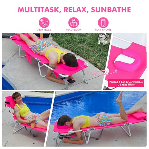 2 Pack Folding Lounge Chair with Face Hole UPF 50+ Sun Shade Q135399